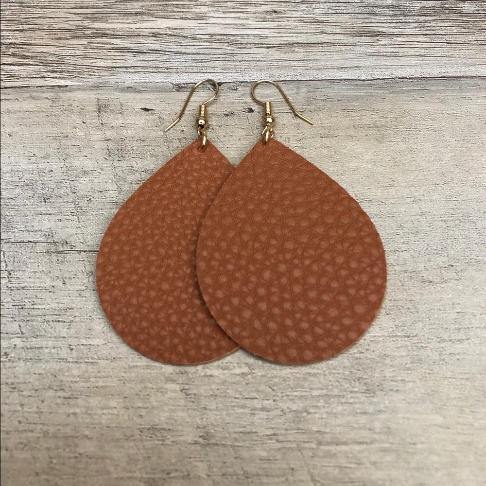 18K Gold Plated Leather Teardrop Earrings